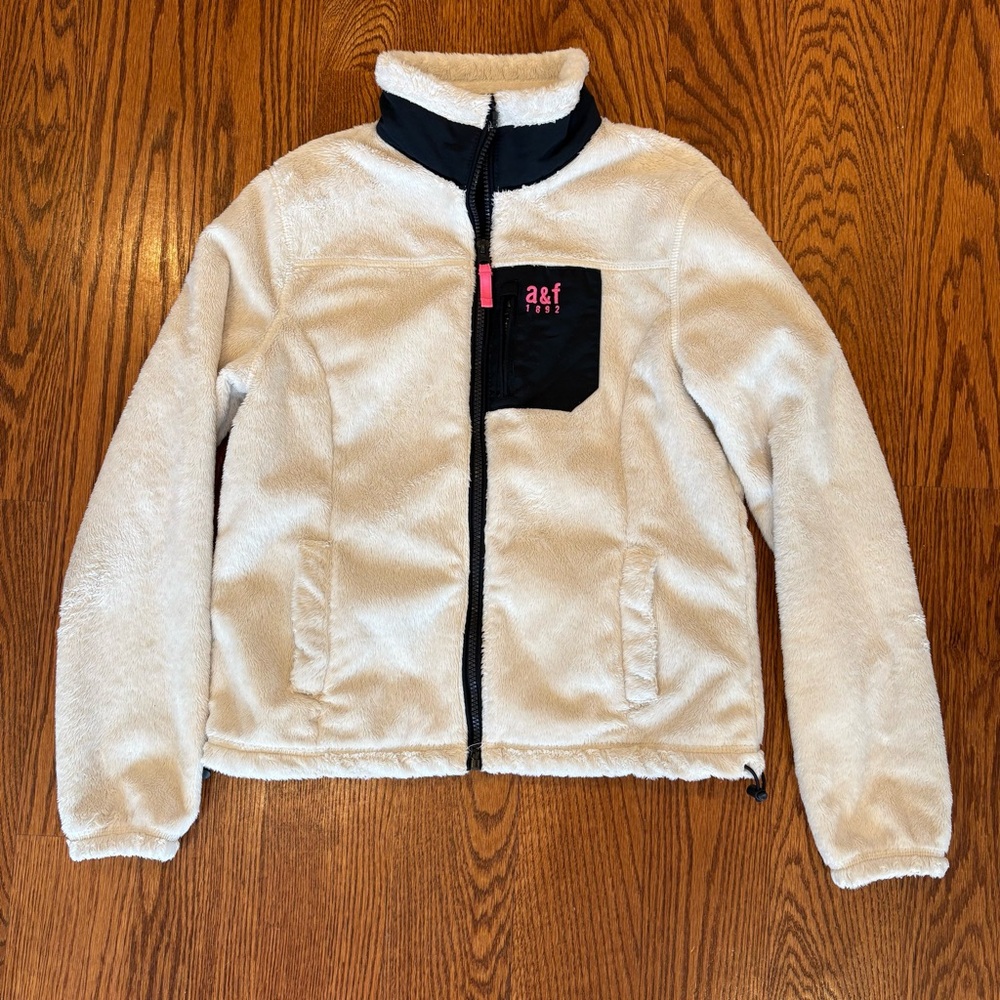 A&F Cream and Black Fleece Jacket